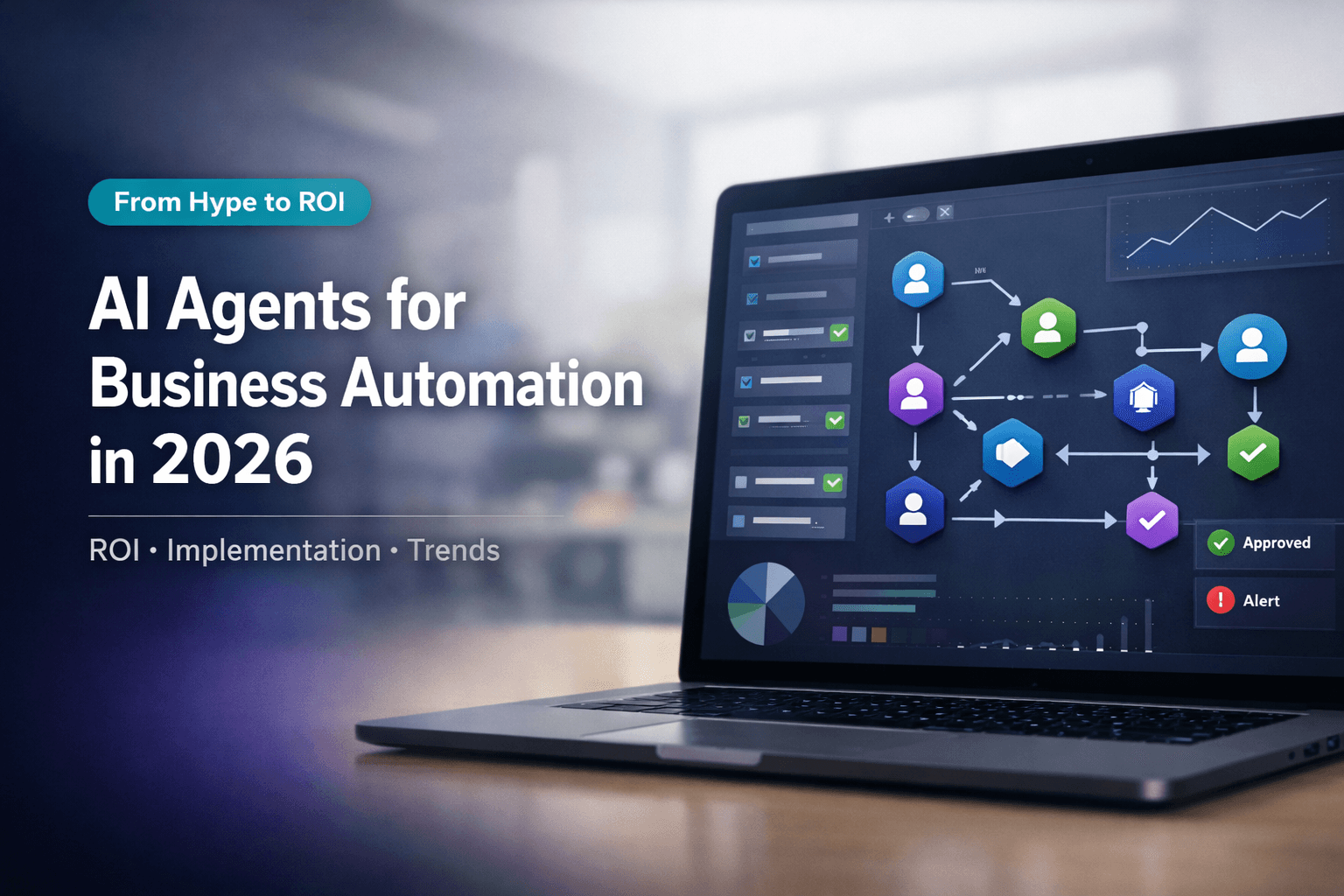 Business dashboard showing multiple AI agents collaborating across a workflow